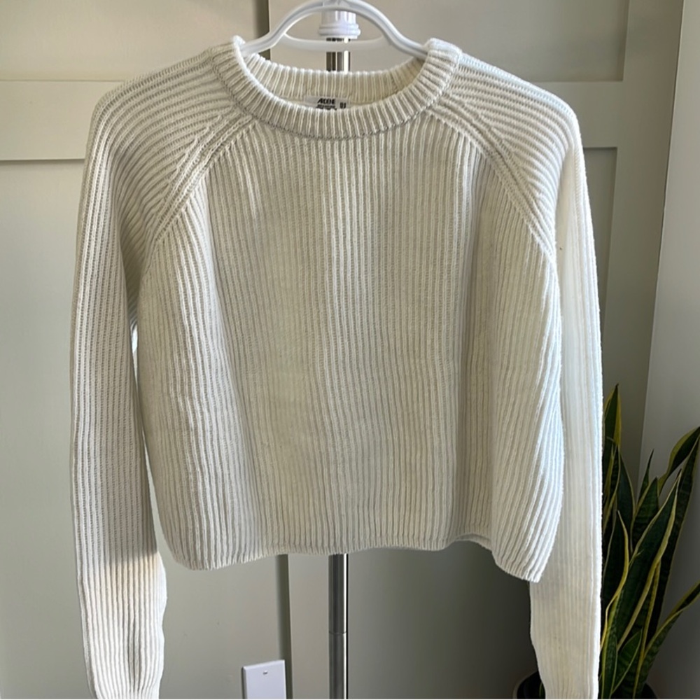 Ardene - Cropped Crew Neck Sweater, White, Size XS